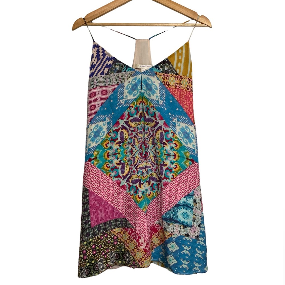 Lavender Brown Silk Patchwork Racerback Slip Mini… - image 1